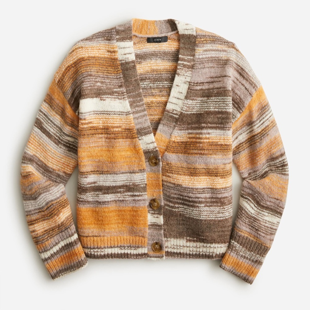 Space-dyed ribbed V-neck cardigan sweater
